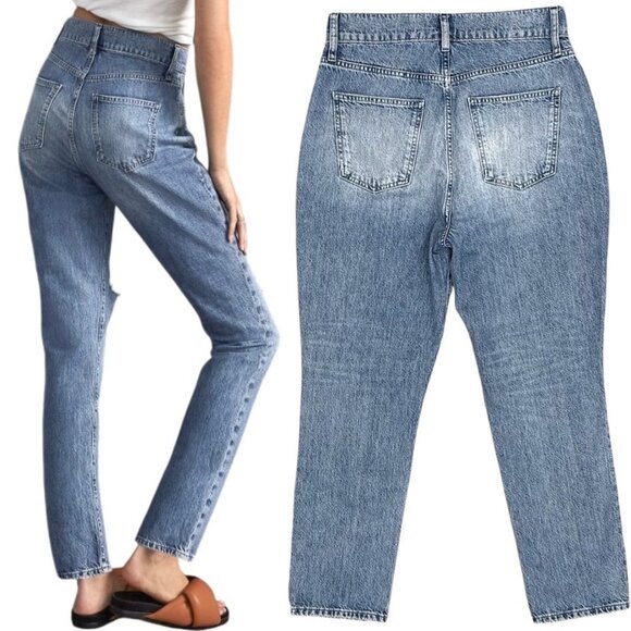 Triarchy Stove Pipe High-Rise Destroyed Distressed Jeans in Light Indigo Denim - Picture 2 of 16